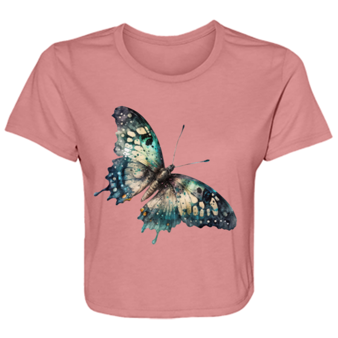 Painted Butterfly Ladies' Flowy Cropped Tee
