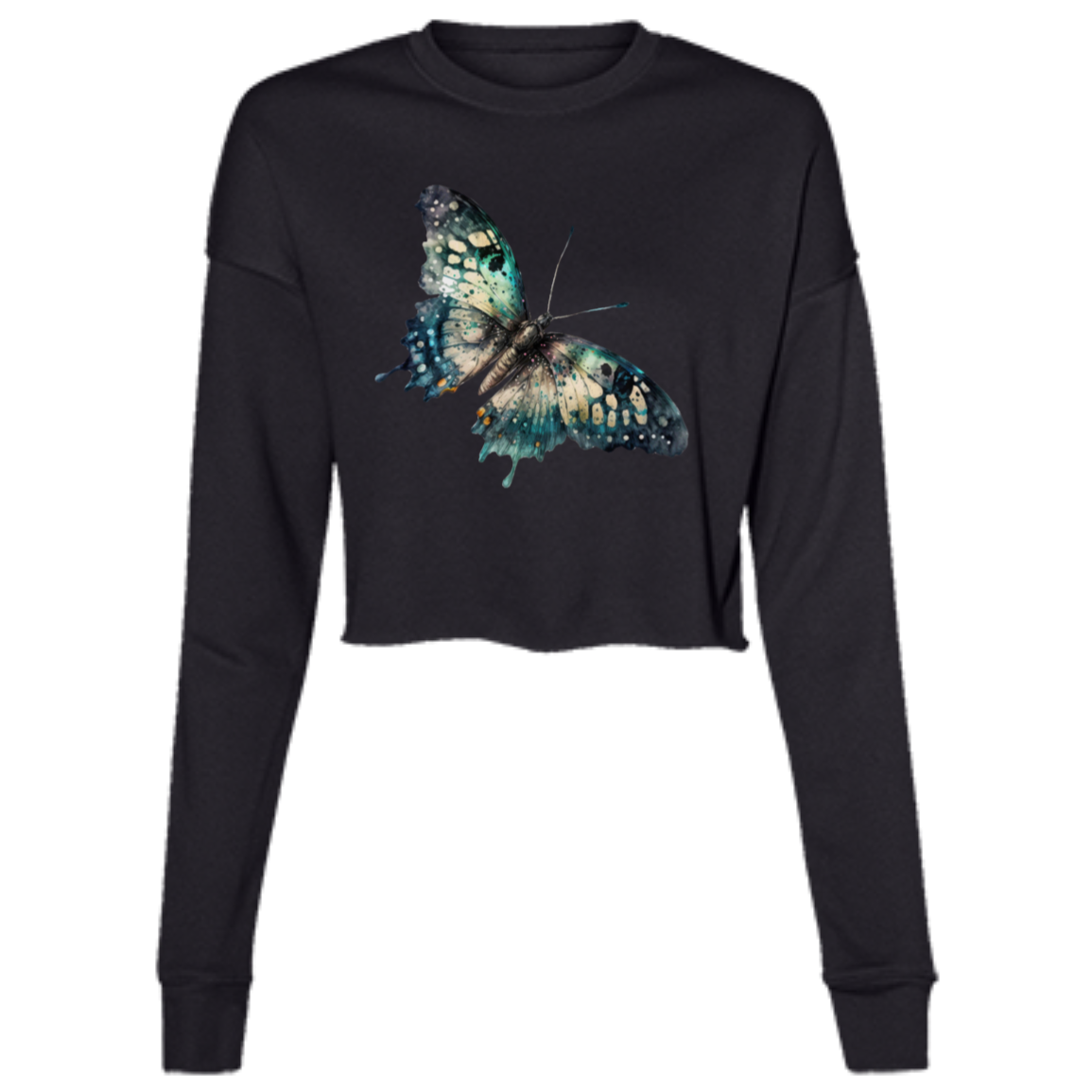 Painted Butterfly Ladies' Cropped Fleece Crew