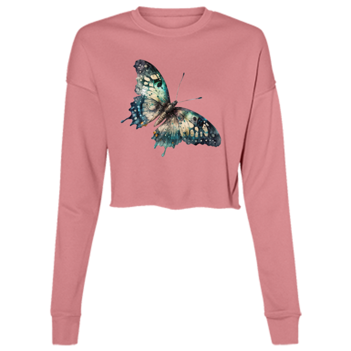 Painted Butterfly Ladies' Cropped Fleece Crew