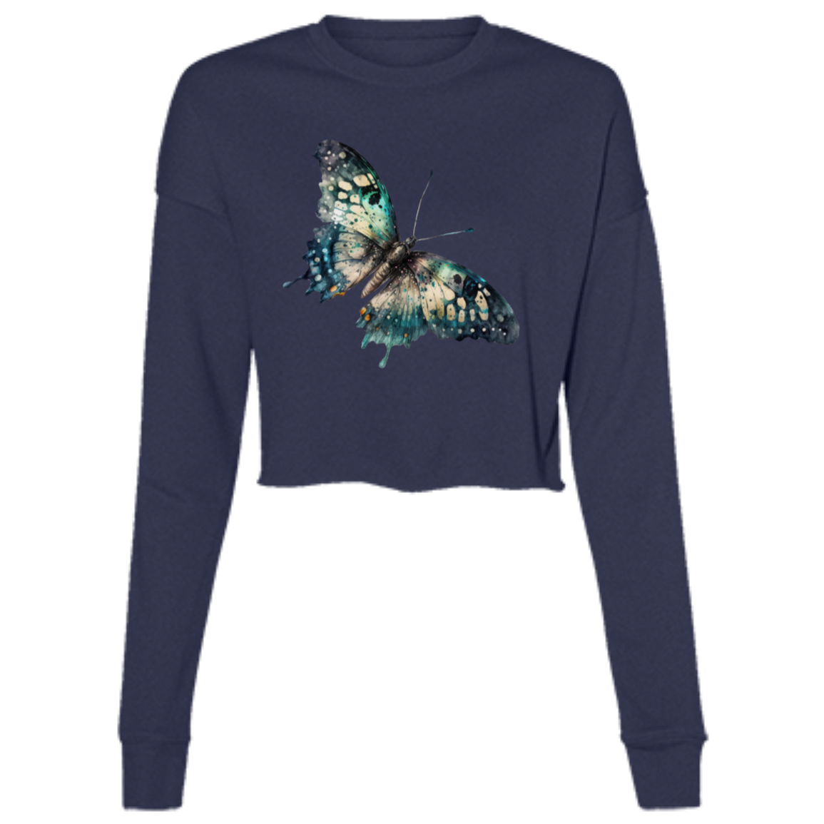 Painted Butterfly Ladies' Cropped Fleece Crew