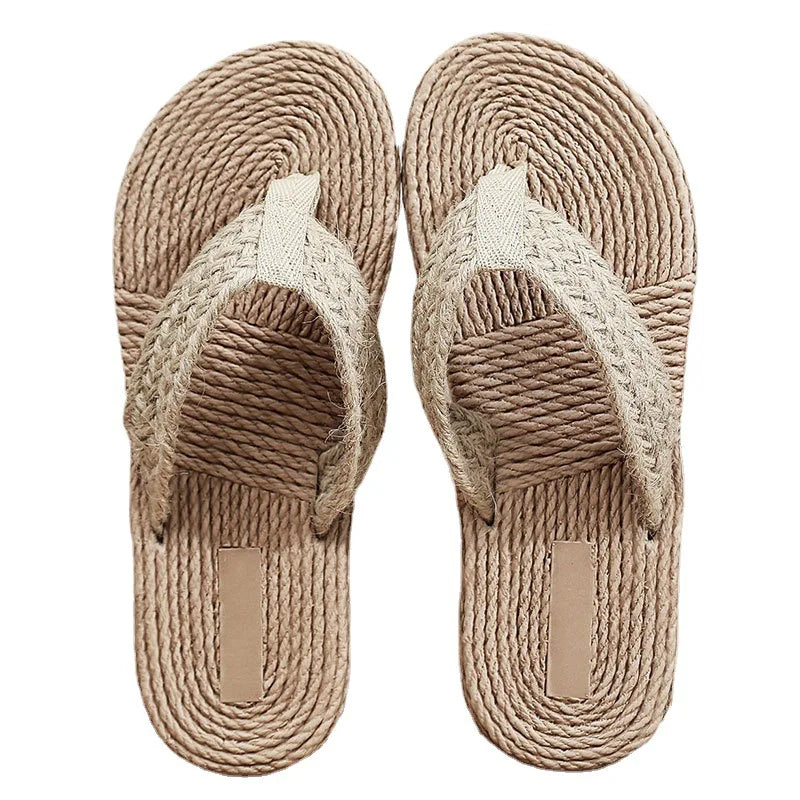 2023 Braided Detail Linen Toe Post Thong Sandals Fashion Flip-flops Women Slippers Flat Heel Outdoor Summer Slides Ladies Shoes